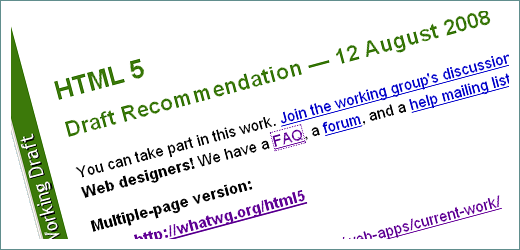 HTML 5 Draft Recommendation Screenshot