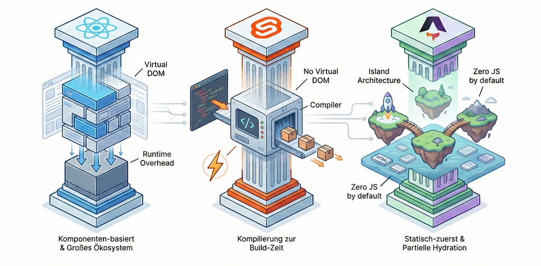Framework Vergleich: React vs. Svelte vs. Astro